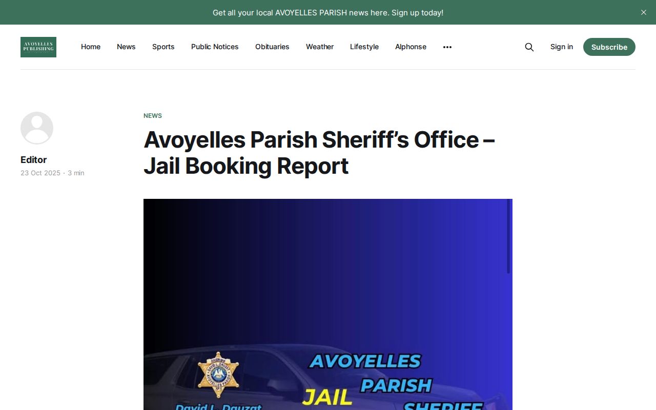 Avoyelles Today republished parish jail booking report