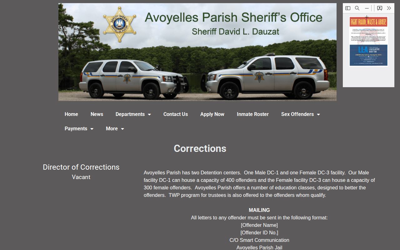 Avoyelles Parish arrest detention center information from APSO