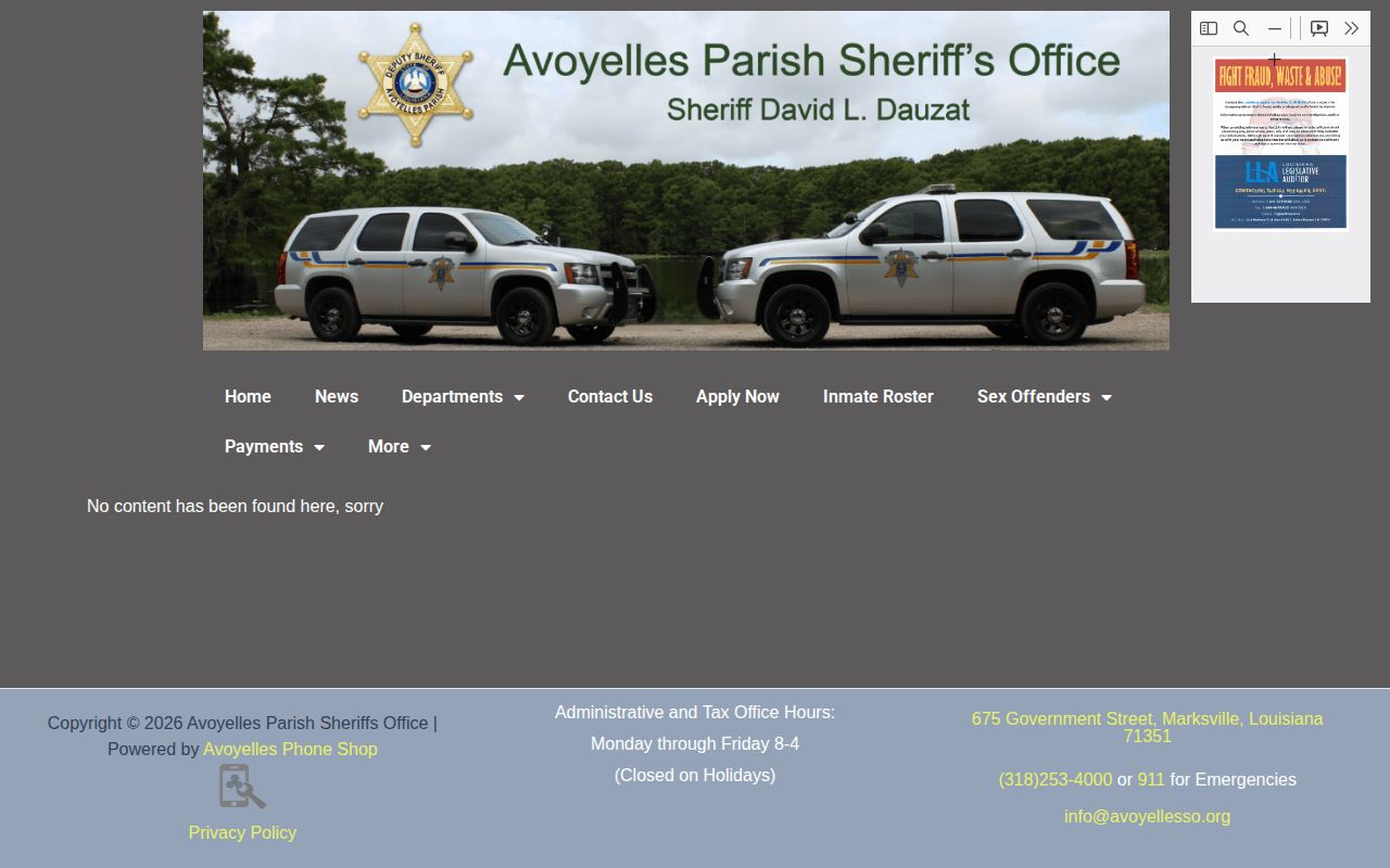 Avoyelles Parish arrest warrant wanted page with no published listings